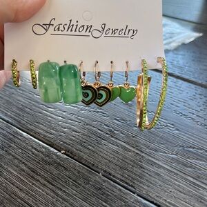 5 Pairs of Green Earrings